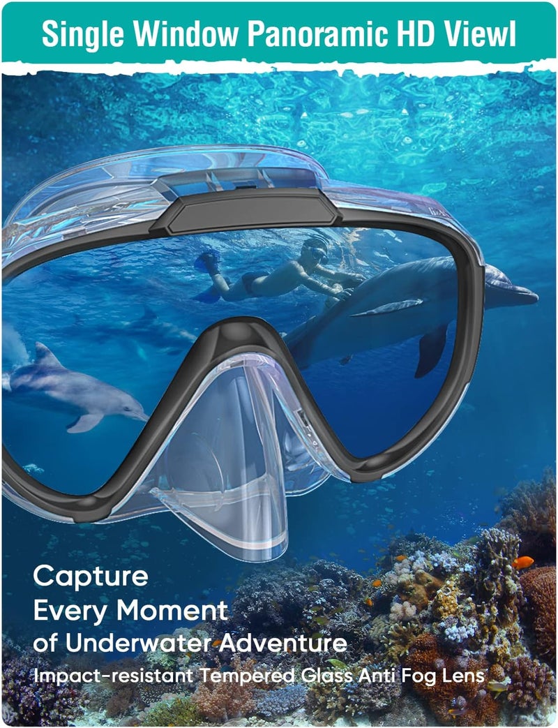 Seovediary Snorkel Set Adults Snorkeling Gear Anti-Fog Panoramic View Swim Mask Dry Top Snorkel Kit with Carry Bag for Snorkeling Scuba Diving Swimming Travel - Image 3